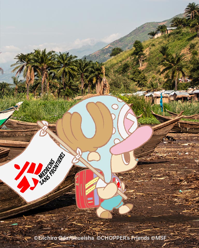 Chopper walking in a village